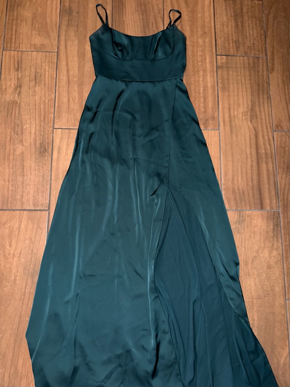 Azazie Emerald Green Satin Spaghetti-Strap Maxi Dress